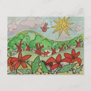 A Surprise in the Lilies Ukrainian Folk Art Postcard