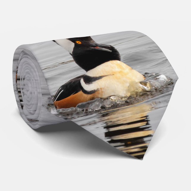 A Surprised Hooded Merganser Tie (Rolled)