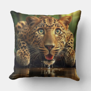 A Surprised Look on Leopard Caught Drinking Cushion