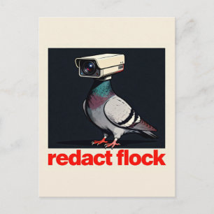 A surreal surveillance camera pigeon postcard