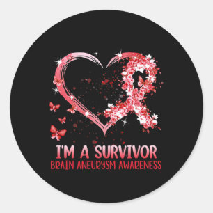 A Survivor Brain Aneurysm Awareness Burgundy Heart Classic Round Sticker
