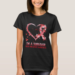 A Survivor Brain Aneurysm Awareness Burgundy Heart T-Shirt