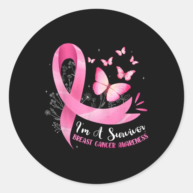 A Survivor Breast Cancer Awareness Pink Ribbon Wom Classic Round Sticker (Front)