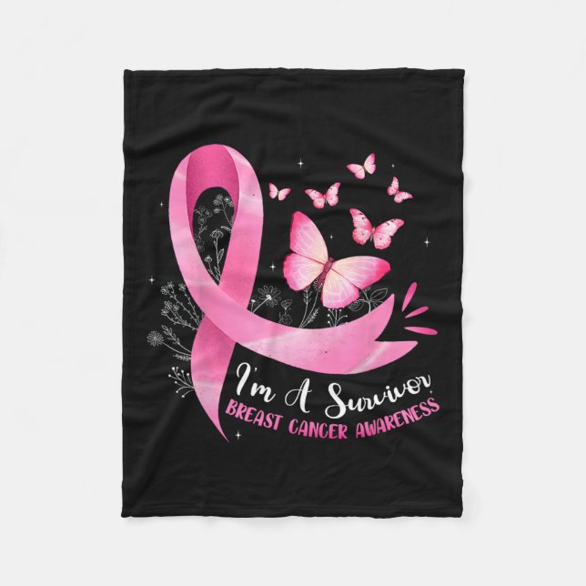A Survivor Breast Cancer Awareness Pink Ribbon Wom Fleece Blanket (Front)