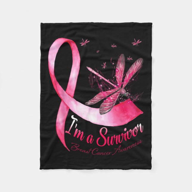 A Survivor Dragonfly Breast Cancer Awareness  Fleece Blanket (Front)