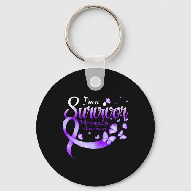 A Survivor Fibromyalgia Awareness Butterfly  Key Ring (Front)