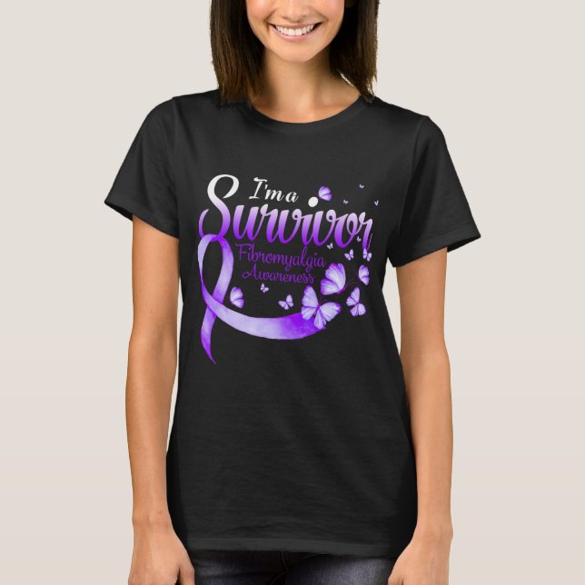 A Survivor Fibromyalgia Awareness Butterfly  T-Shirt (Front)