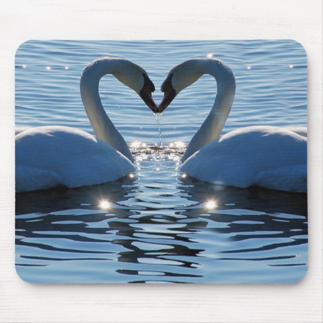 A Swan Heart Kiss, Reflections of Love Mouse Mat (Front)