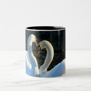 A Swan Heart Kiss, Reflections of Love Two-Tone Coffee Mug