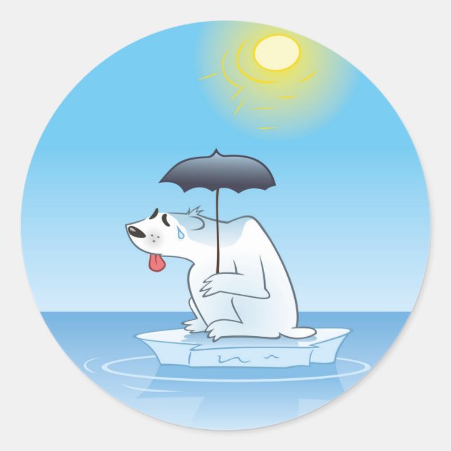 A Sweating Polar Bear on Melting Ice Classic Round Sticker (Front)