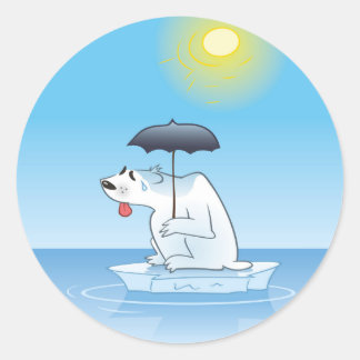 A Sweating Polar Bear on Melting Ice Classic Round Sticker