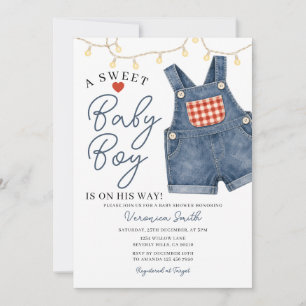 A Sweet Baby Boy Clothesline Denim Baby Shower Invitation