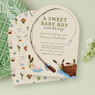 A Sweet Baby Boy Fisherman Watercolor Baby Shower Invitation