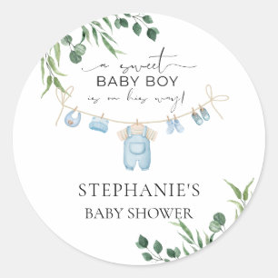 A sweet baby boy is on his way Laundry Blue Classic Round Sticker