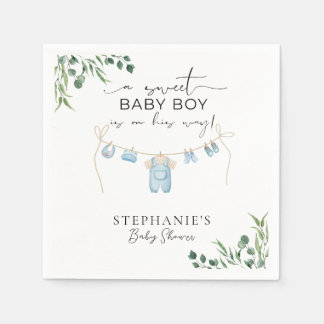 A sweet baby boy is on his way Laundry Blue  Napkin