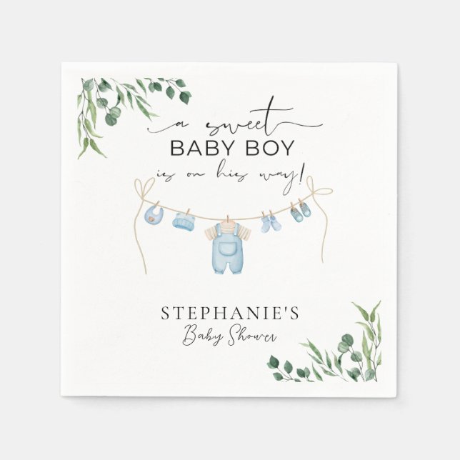 A sweet baby boy is on his way Laundry Blue  Napkin (Front)