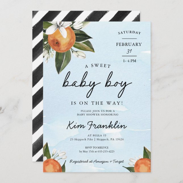 A Sweet Baby Boy is on the Way Clementine Orange I Invitation (Front/Back)
