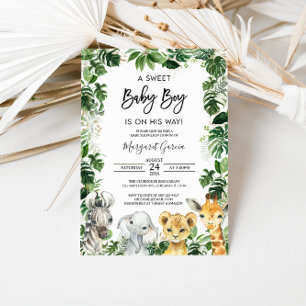 A Sweet Baby Boy Jungle Safari Animals Baby Shower Invitation