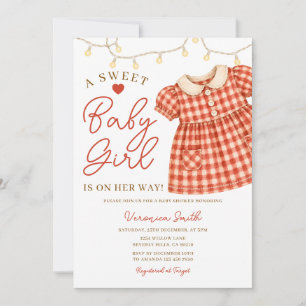 A Sweet Baby Girl Clothesline Gingham Baby Shower Invitation
