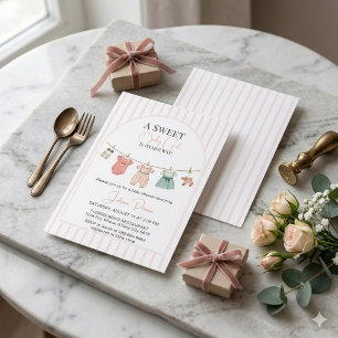 A Sweet Baby Girl Clothesline Pink Stripe Invitation