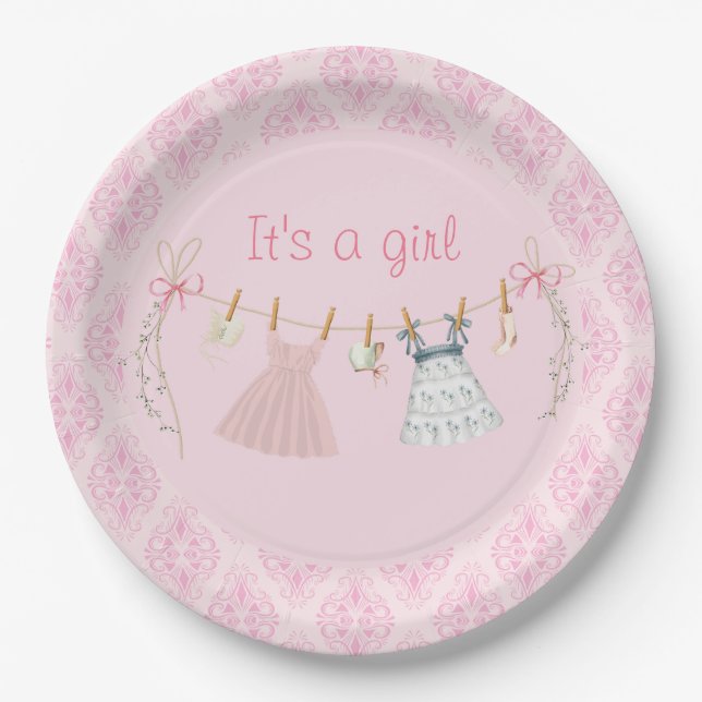 A Sweet baby girl in own the way, baby shower invi Paper Plate (Front)
