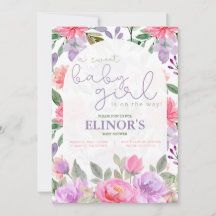 A Sweet Baby Girl Purple & Pink Floral Baby Shower