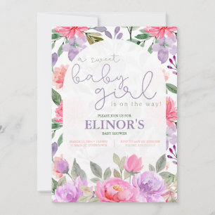 A Sweet Baby Girl Purple & Pink Floral Baby Shower Invitation