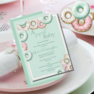 A Sweet Baby Green Doughnuts Watercolor Baby Showe Invitation