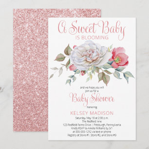 A Sweet Baby Is Blooming Pink Girl Baby Shower Invitation
