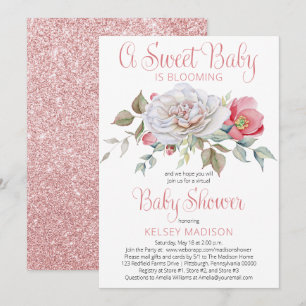 A Sweet Baby Is Blooming Pink Virtual Baby Shower Invitation