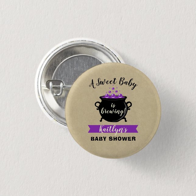 A Sweet Baby Is Brewing Halloween Baby Shower 3 Cm Round Badge (Front & Back)