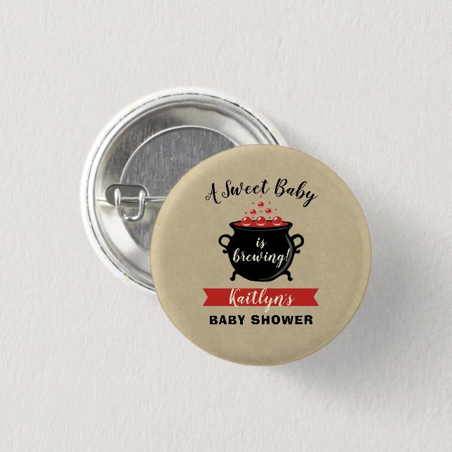 A Sweet Baby Is Brewing Halloween Baby Shower 3 Cm Round Badge (Front & Back)