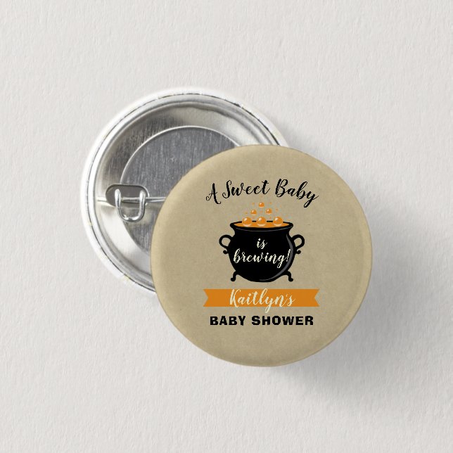A Sweet Baby Is Brewing Halloween Baby Shower 3 Cm Round Badge (Front & Back)