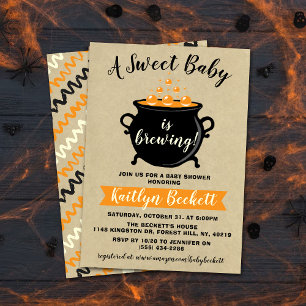 A Sweet Baby Is Brewing Halloween Baby Shower Invitation