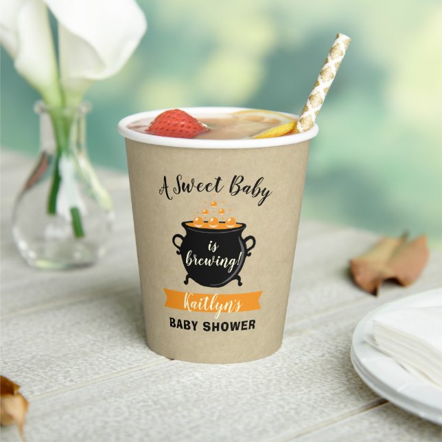 A Sweet Baby Is Brewing Halloween Baby Shower Paper Cups (Insitu)