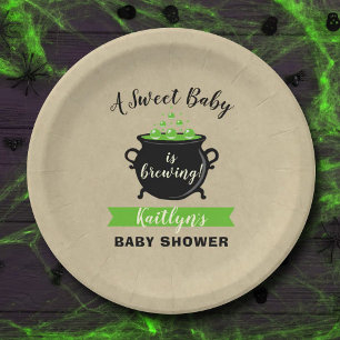 A Sweet Baby Is Brewing Halloween Baby Shower Paper Plate