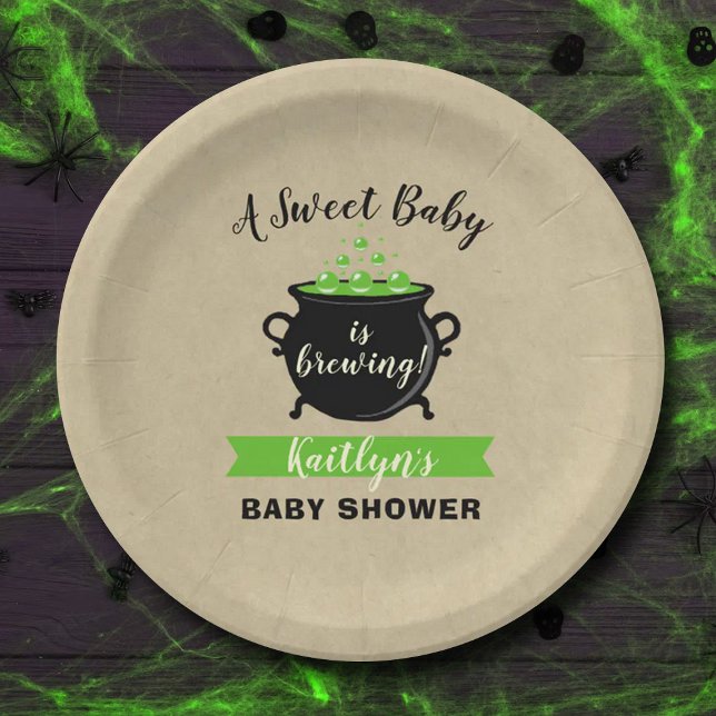 A Sweet Baby Is Brewing Halloween Baby Shower Paper Plate (Creator Uploaded)