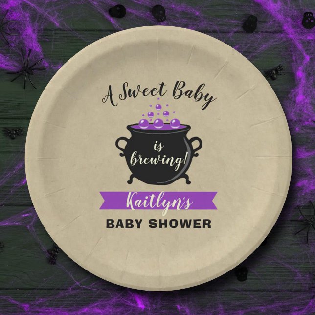 A Sweet Baby Is Brewing Halloween Baby Shower Paper Plate (Creator Uploaded)