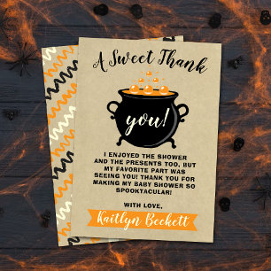 A Sweet Baby Is Brewing Halloween Baby Shower Thank You Card
