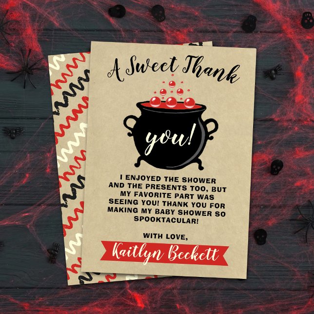 A Sweet Baby Is Brewing Halloween Baby Shower Thank You Card (Creator Uploaded)