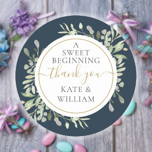 A Sweet Beginning Deep Sea Greenery Wedding Favour Classic Round Sticker