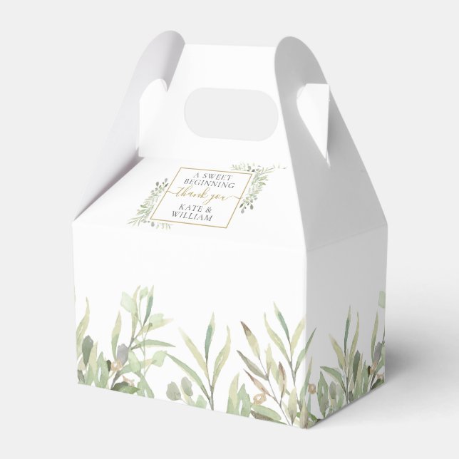 A Sweet Beginning Greenery Thank You Wedding Favour Box (Front Side)