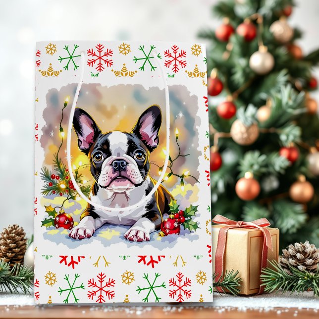 A Sweet Boston Terrier Christmas Medium Gift Bag (Creator Uploaded)
