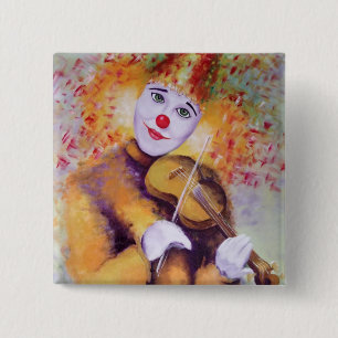 A sweet clown playing the violin 15 cm square badge