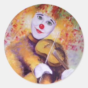 A sweet clown playing the violin classic round sticker