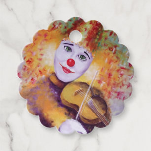 A sweet clown playing the violin favour tags