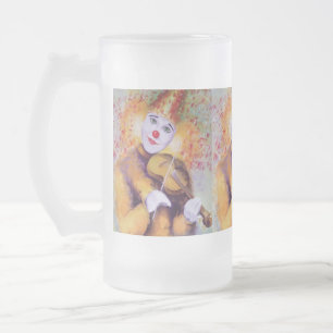 A sweet clown playing the violin frosted glass beer mug