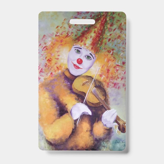 A sweet clown playing the violin ID badge (Front)