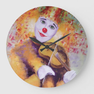 A sweet clown playing the violin large clock