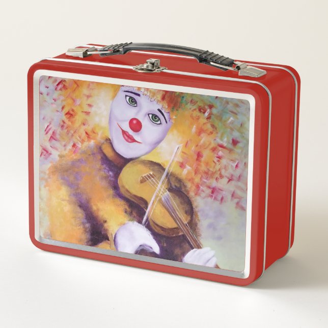A sweet clown playing the violin metal lunch box (Front)